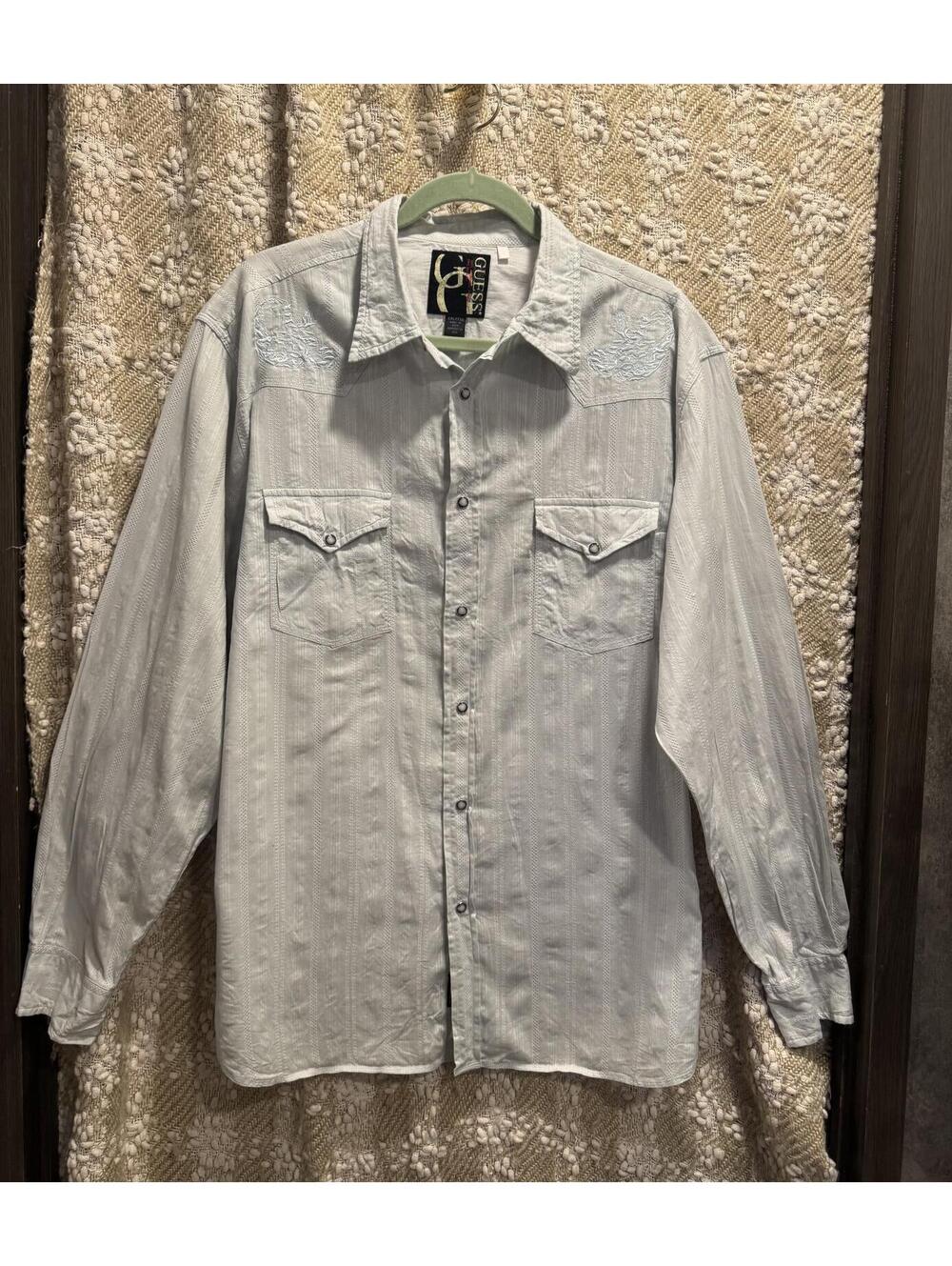 Guess Men’s Size XXL White Long-Sleeve Pearl Snap Western Shirt